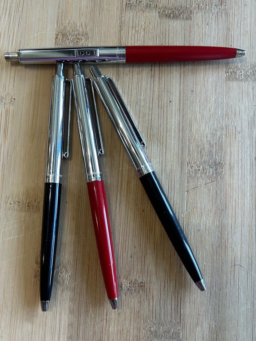 4 Vintage Papermate Double Heart Pens Red & Black/Chrome Blue Ink & Write Great
